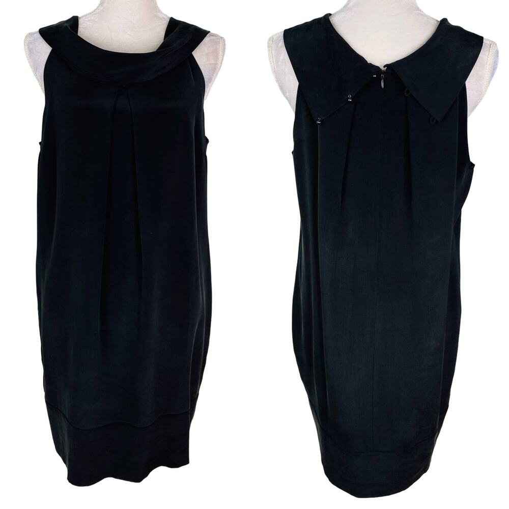 Adrienne Vittadini Silk Dress 12 Black Sleeveless Drape Neck
